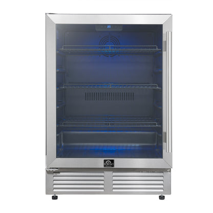 Forno Frescolino 24 Inch Beverage Cooler, Stainless Steel, with LED Lighting, Triple Glass Door, 188 Can Capacity, Built-In or Freestanding