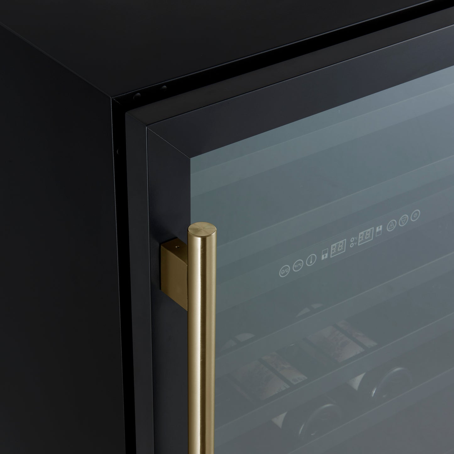 Forno Bacchino 24 Inch Wine Cooler, Black with Antique Brass Handles, with LED Lighting, Triple Glass Door, 51 Bottle Capacity, Built-In or Freestanding