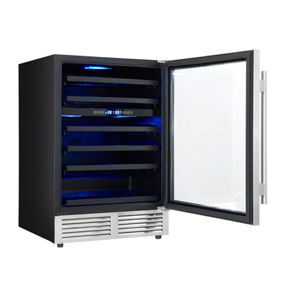 Forno Bacchino 24 Inch Wine Cooler, Stainless Steel, with LED Lighting, Triple Glass Door, 51 Bottle Capacity, Built-In or Freestanding