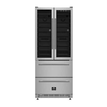 Forno Campania 32-Inch Wine Cooler, Stainless Steel, Dual Wine Zones, Two Beverage Drawers, 17.7 cu.ft
