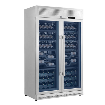 FORNO Abruzzo 48-Inch Dual Zones Wine Cellar, 102 Bottles, 24 cu. ft., Green Acrylic Holders & Black Shelves